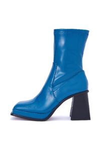 Jupiter Cobalt Blue Patent Block Heel Ankle Boot sold by Shellys London