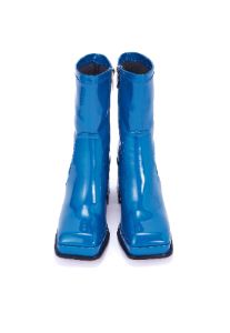 Jupiter Cobalt Blue Patent Block Heel Ankle Boot sold by Shellys London