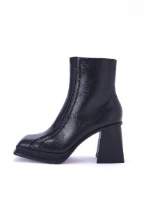 Orion Black Square Toe Block Heel Ankle Boot sold by Shellys London