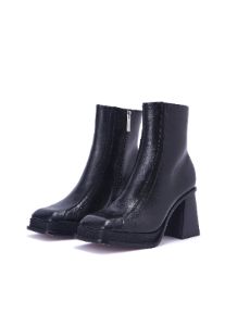 Orion Black Square Toe Block Heel Ankle Boot sold by Shellys London