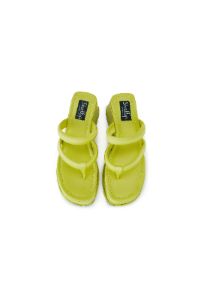 Christina Lime Satin Strappy Mule Wedges sold by Shellys London