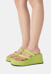 Christina Lime Satin Strappy Mule Wedges sold by Shellys London