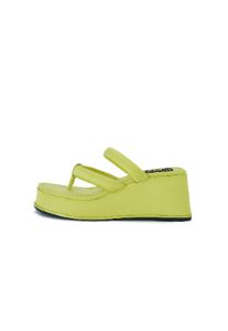 Christina Lime Satin Strappy Mule Wedges sold by Shellys London