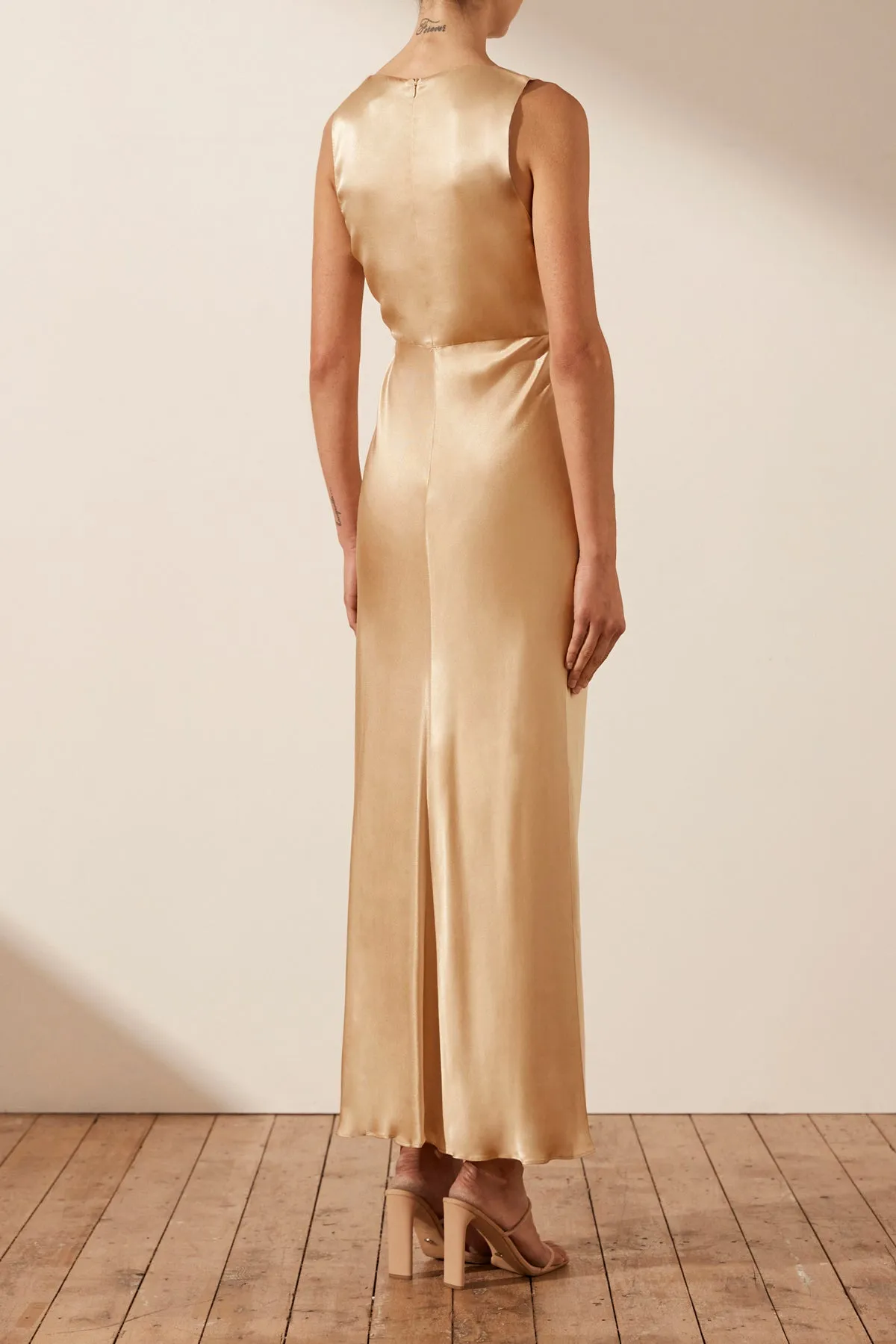 FELICITY SLEEVELESS PLUNGED TIE FRONT MIDI DRESS - PORCINI sold by Shona Joy product image thumbnail 4