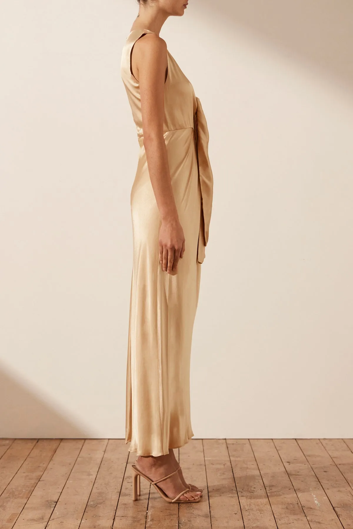 FELICITY SLEEVELESS PLUNGED TIE FRONT MIDI DRESS - PORCINI sold by Shona Joy product image thumbnail 3