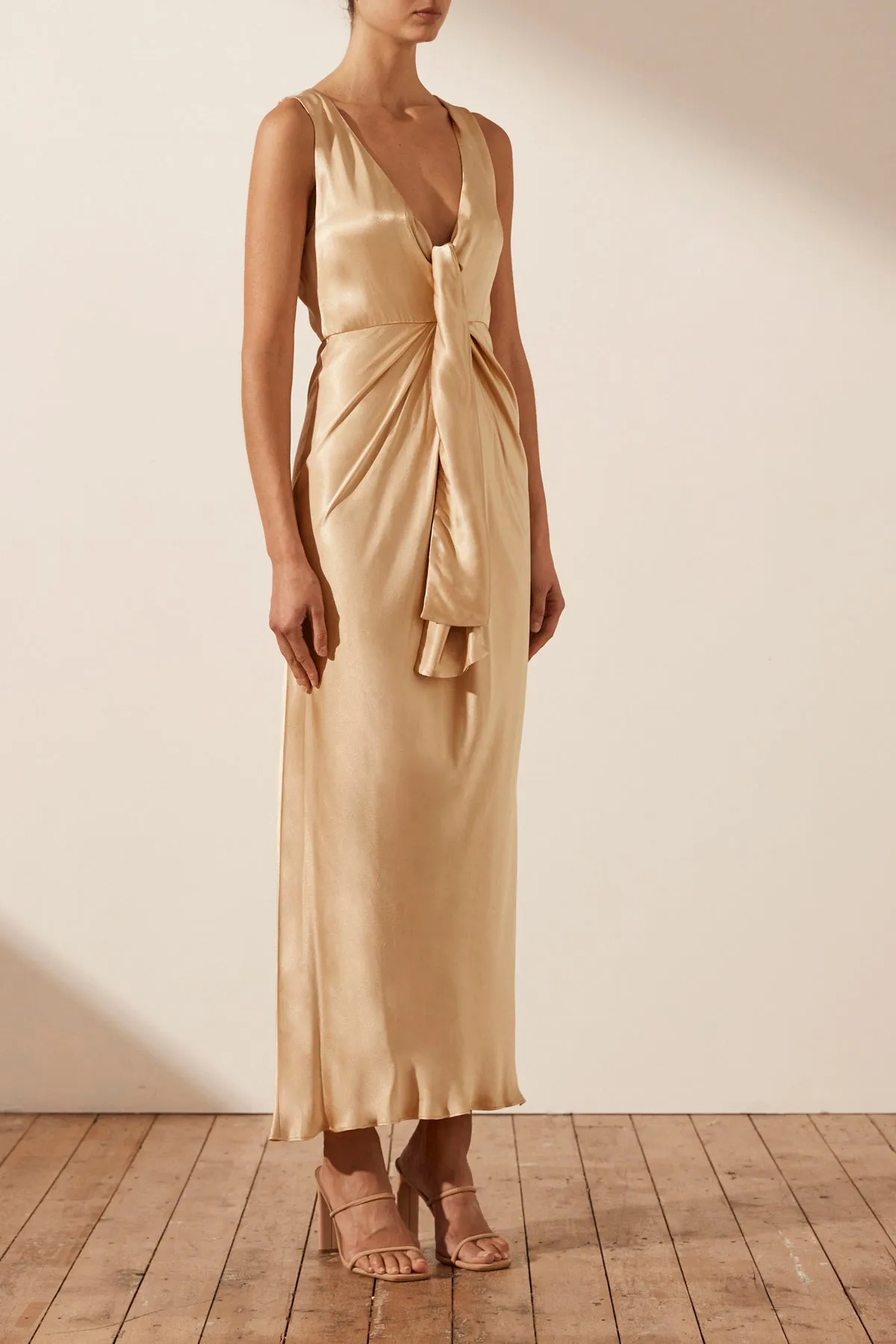 FELICITY SLEEVELESS PLUNGED TIE FRONT MIDI DRESS - PORCINI sold by Shona Joy product image thumbnail 2