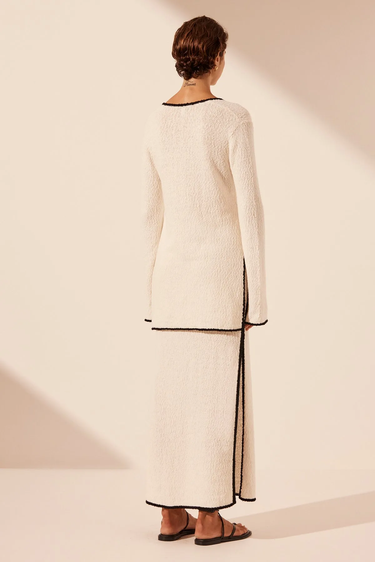 LENA PLUNGED LONG SLEEVE TOP - IVORY/BLACK sold by Shona Joy product image thumbnail 4