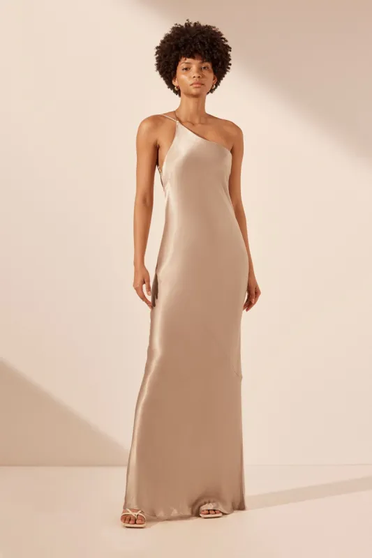 LA LUNE ONE SHOULDER COWL BACK MAXI DRESS - GOLD sold by Shona Joy