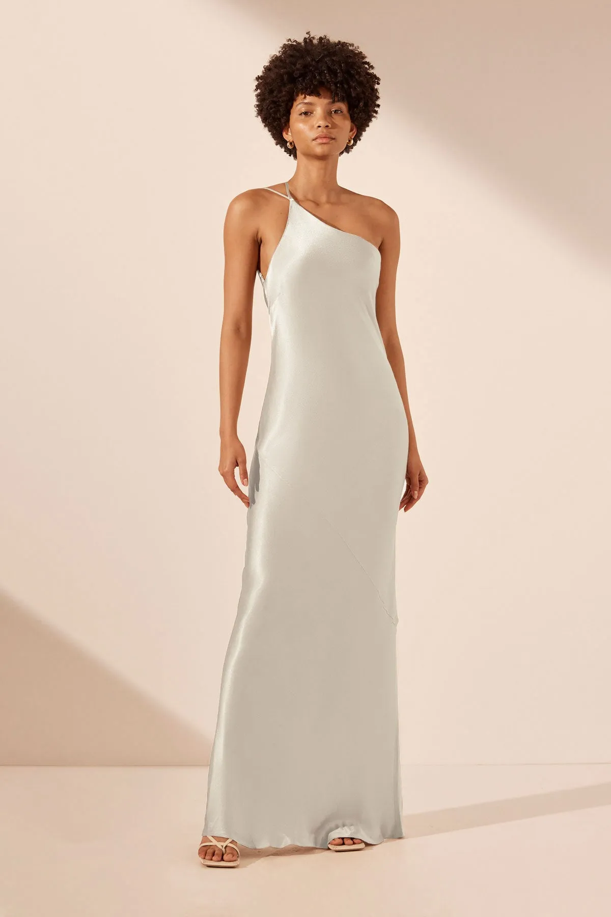 LA LUNE ONE SHOULDER COWL BACK MAXI DRESS - SILVER sold by Shona Joy