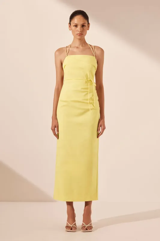 LANI DRAPED CROSS BACK MIDI DRESS - LEMON sold by Shona Joy