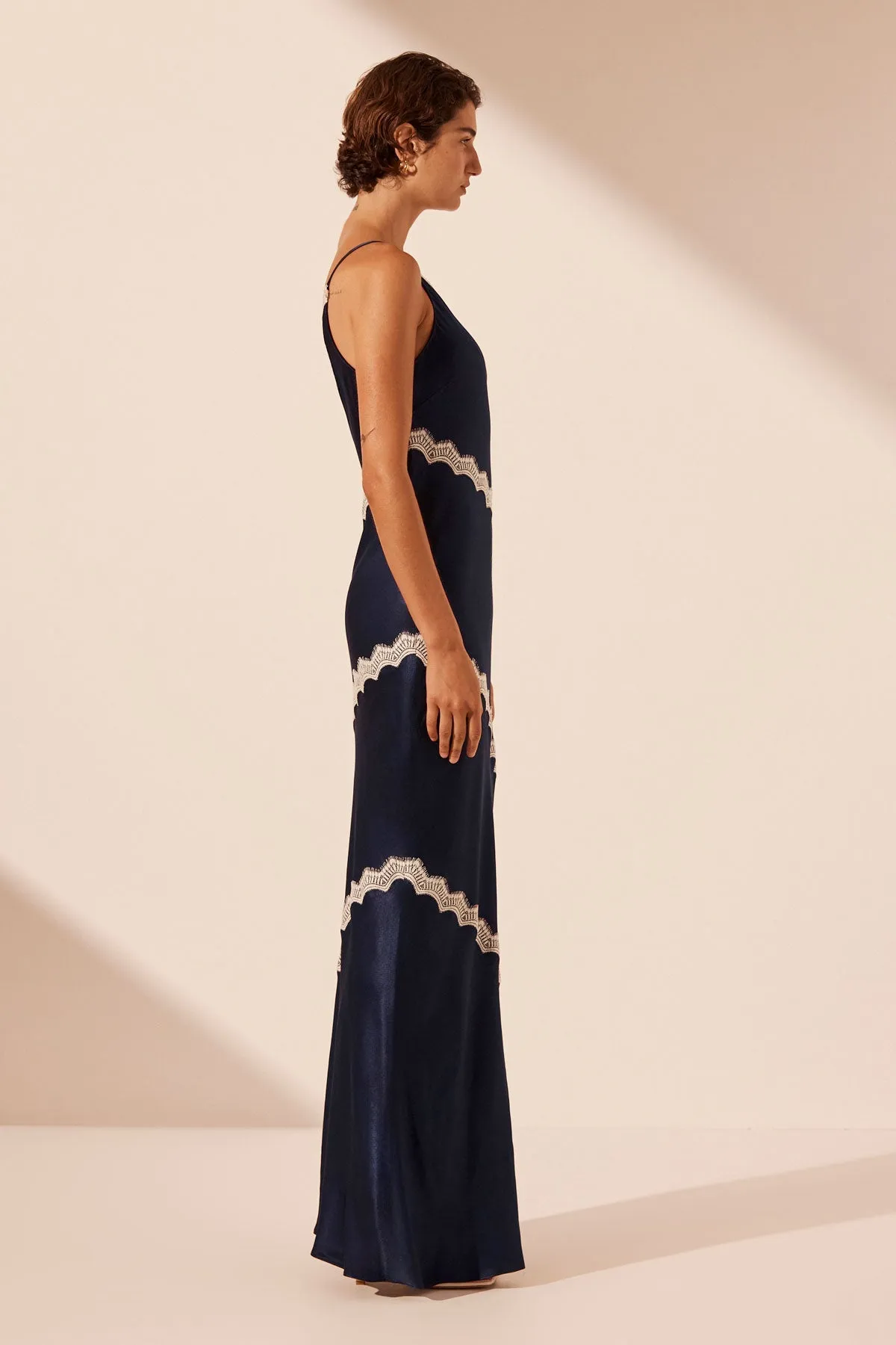 CAMILLE LACE ASYMMETRICAL MAXI DRESS - DEEP MIDNIGHT/IVORY sold by Shona Joy product image thumbnail 4