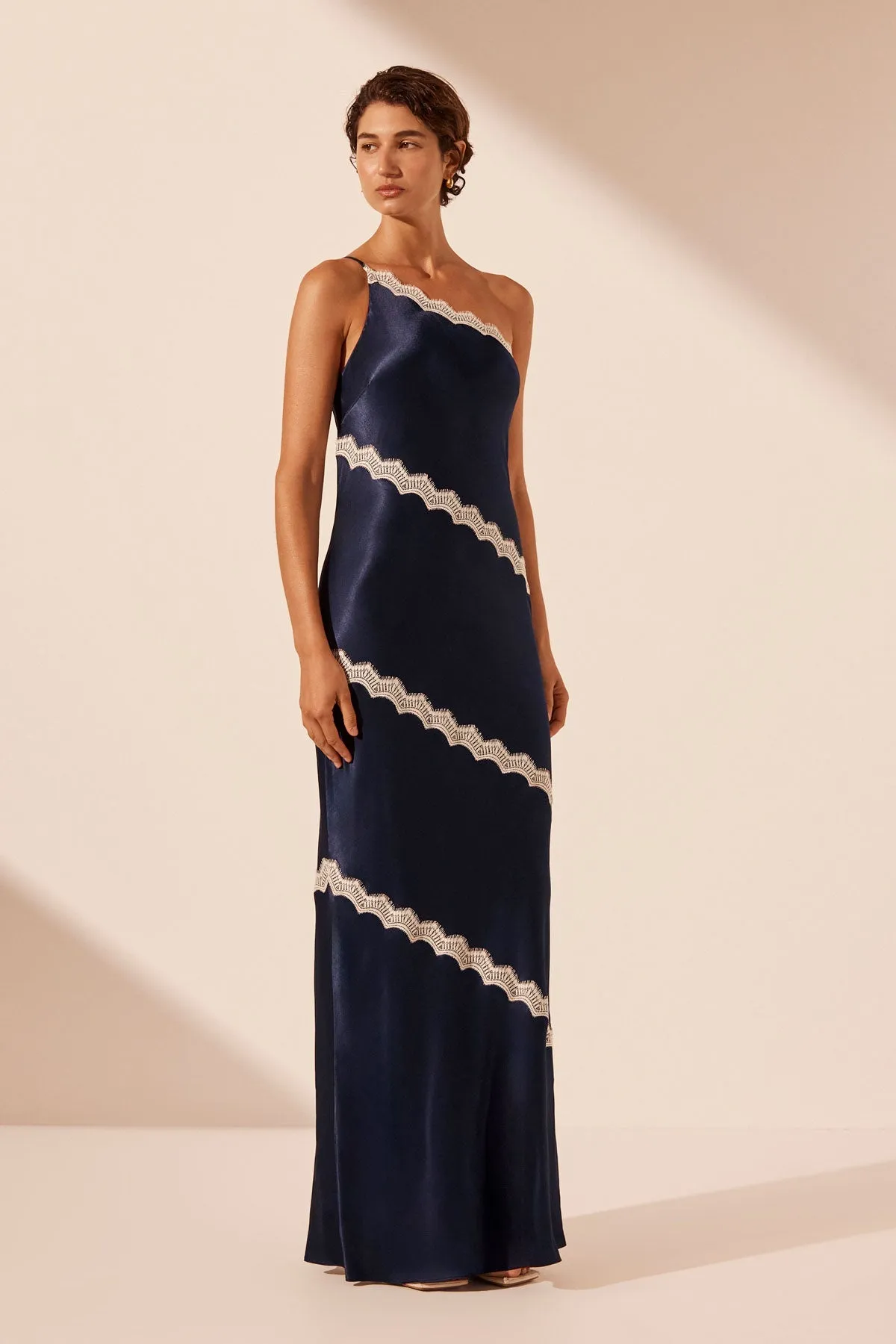 CAMILLE LACE ASYMMETRICAL MAXI DRESS - DEEP MIDNIGHT/IVORY sold by Shona Joy product image thumbnail 2