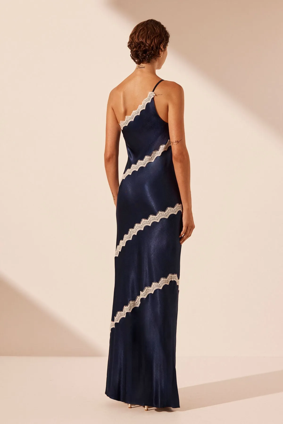 CAMILLE LACE ASYMMETRICAL MAXI DRESS - DEEP MIDNIGHT/IVORY sold by Shona Joy product image thumbnail 5