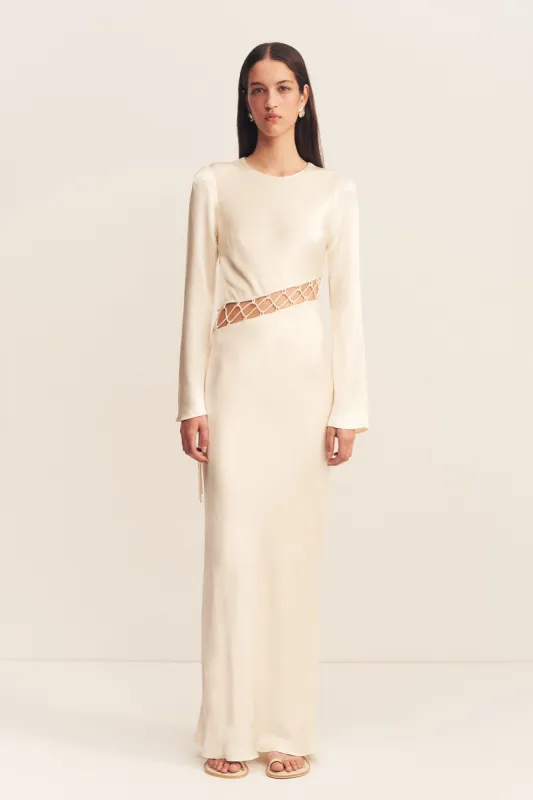 ARIENZO ASYMMETRICAL LACE UP MAXI DRESS - CREAM sold by Shona Joy