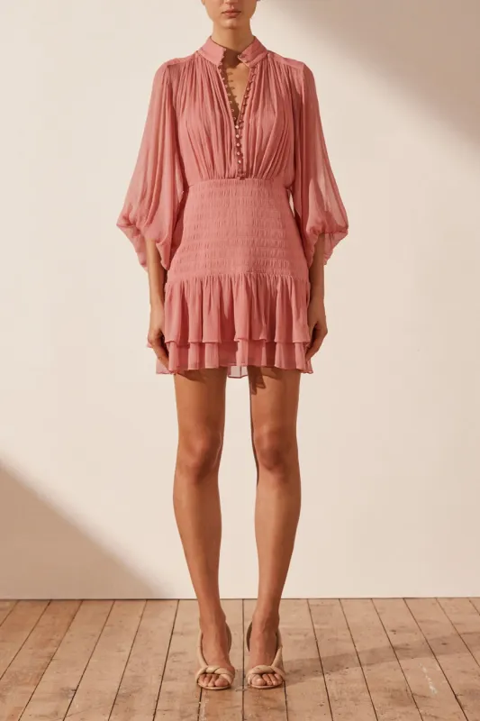 LAUREN BUTTON UP RUCHED MINI DRESS - BLUSH sold by Shona Joy