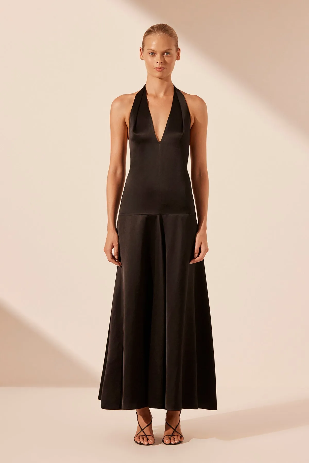 SAVANNA HALTER OPEN BACK MAXI DRESS - BLACK sold by Shona Joy