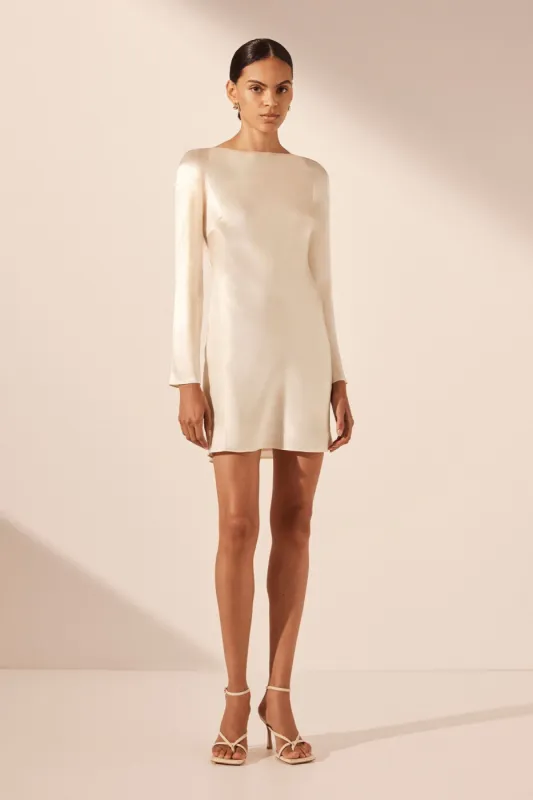 LA LUNE LONG SLEEVE BACKLESS MINI DRESS - CREAM sold by Shona Joy