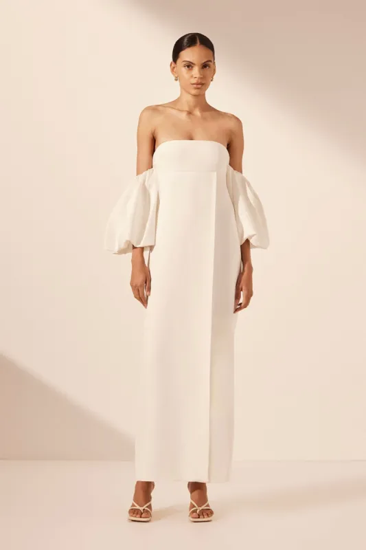 LA LUNE OTTO PUFF SLEEVE COLUMN MAXI DRESS - IVORY sold by Shona Joy