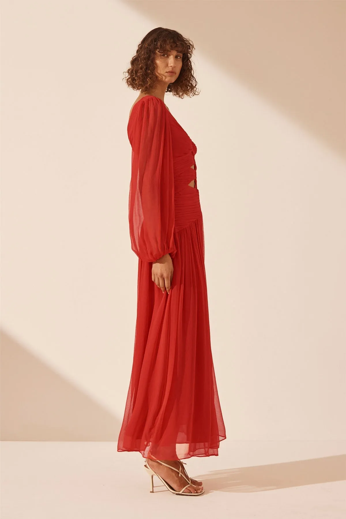 MARGOT LONG SLEEVE ONE SHOULDER LACE UP MAXI DRESS - SAILOR RED sold by Shona Joy product image thumbnail 3