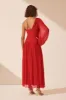 MARGOT LONG SLEEVE ONE SHOULDER LACE UP MAXI DRESS - SAILOR RED sold by Shona Joy