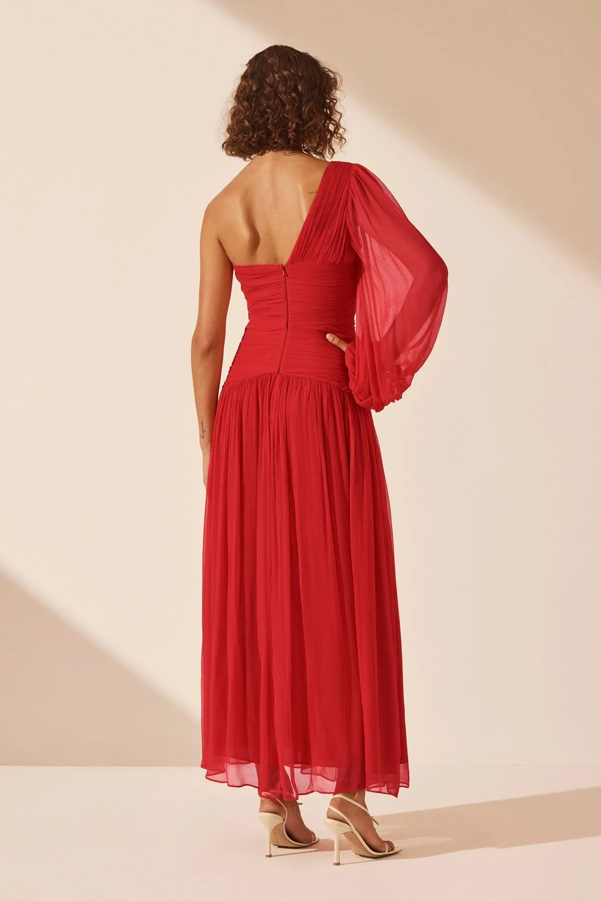 MARGOT LONG SLEEVE ONE SHOULDER LACE UP MAXI DRESS - SAILOR RED sold by Shona Joy product image thumbnail 4