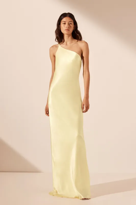 LA LUNE ONE SHOULDER COWL BACK MAXI DRESS - LEMON sold by Shona Joy