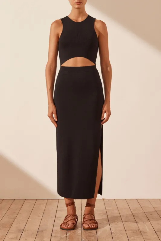 BASIC MIDI SKIRT WITH SPLIT - BLACK sold by Shona Joy