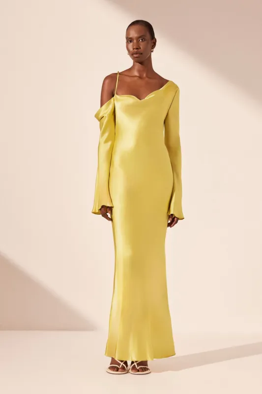 SOFIA ASYMMETRICAL LONG SLEEVE MAXI DRESS - LIME sold by Shona Joy