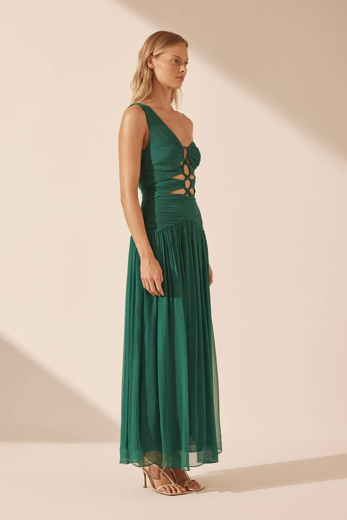 MARGOT ONE SHOULDER LACE UP MAXI DRESS - EVERGREEN sold by Shona Joy product image thumbnail 3