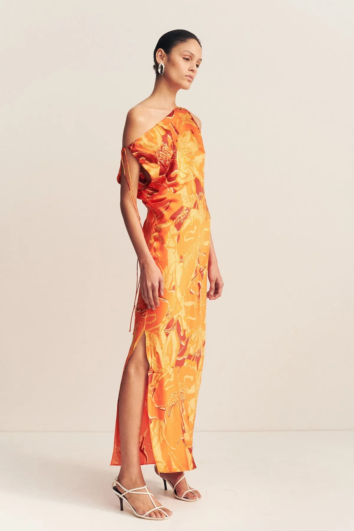 chinese dress ladies Long Floral-print Maxi Dress with Lace-Up Back Yellow Floral / 12