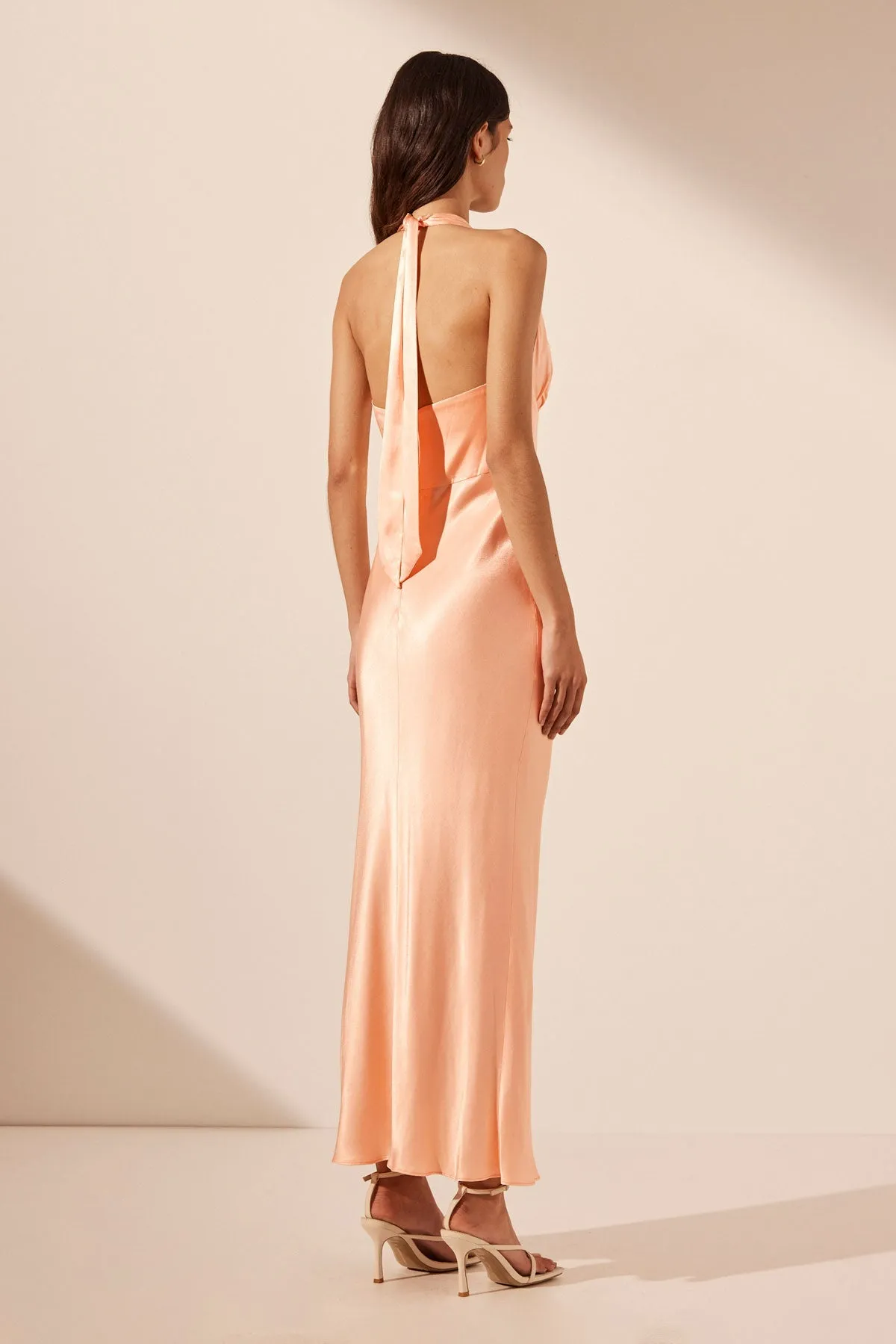 LA LUNE PLUNGED HALTER MIDI DRESS - PEACH sold by Shona Joy product image thumbnail 5