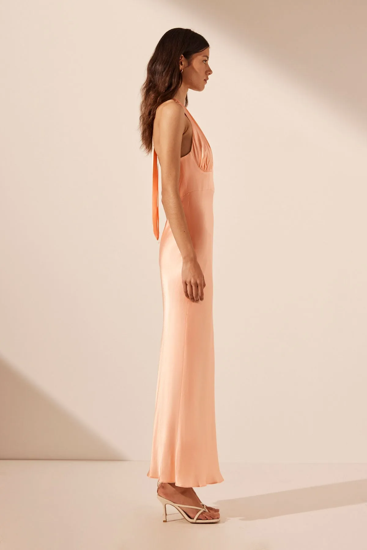 LA LUNE PLUNGED HALTER MIDI DRESS - PEACH sold by Shona Joy product image thumbnail 4