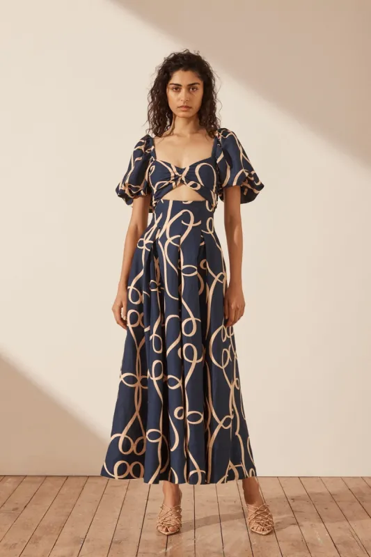 VIVARO LINEN SHORT SLEEVE CUT OUT MIDI DRESS sold by Shona Joy