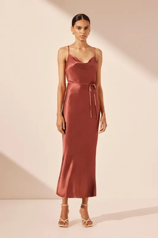 LA LUNE BIAS COWL MIDI DRESS - TERRACOTTA sold by Shona Joy