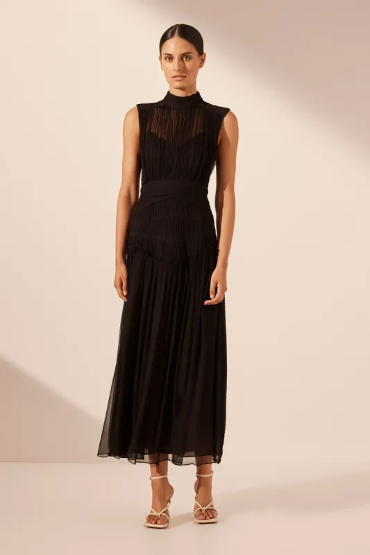 CLEMENCE HIGH NECK MIDI DRESS - BLACK sold by Shona Joy