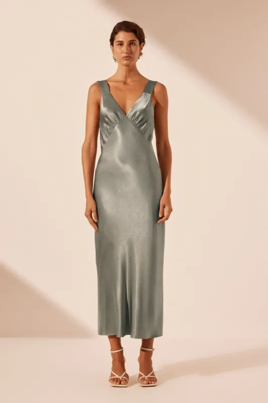 LA LUNE PLUNGED MIDI DRESS - SAGE sold by Shona Joy