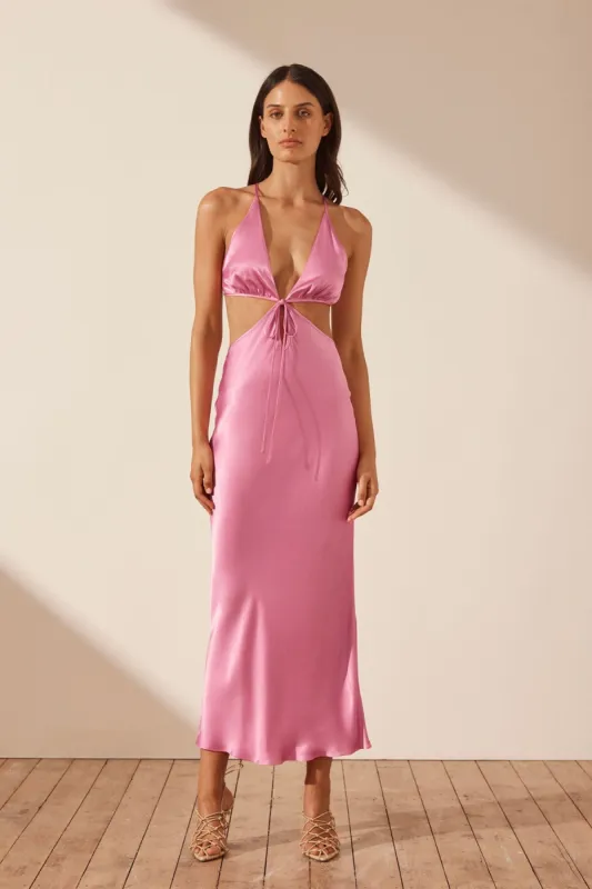 ARIENZO CUT OUT TIE BACK MIDI DRESS - IBIS ROSE sold by Shona Joy