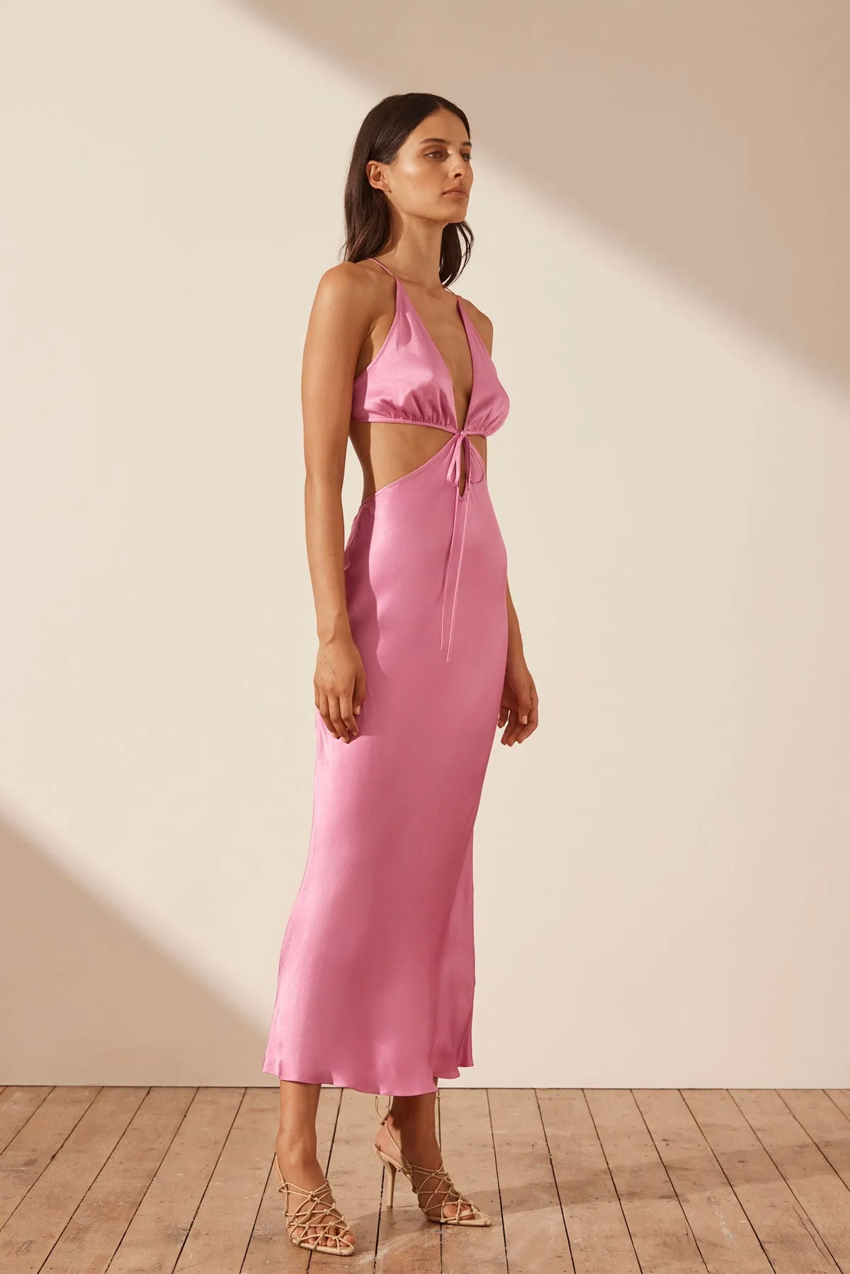 ARIENZO CUT OUT TIE BACK MIDI DRESS - IBIS ROSE sold by Shona Joy product image thumbnail 3
