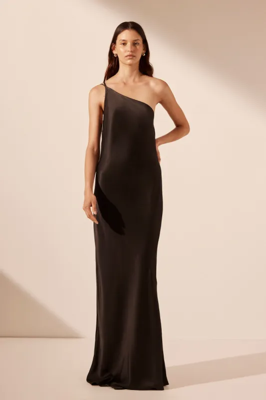 LA LUNE ONE SHOULDER COWL BACK MAXI DRESS - BLACK sold by Shona Joy