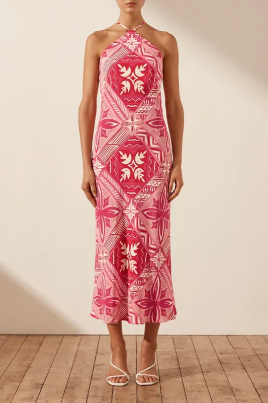 ROSANA SILK HALTER BIAS MIDI DRESS sold by Shona Joy