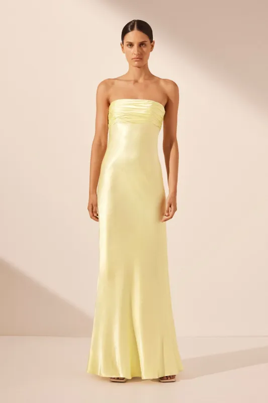 LA LUNE STRAPLESS RUCHED BODICE MAXI DRESS - LEMON sold by Shona Joy