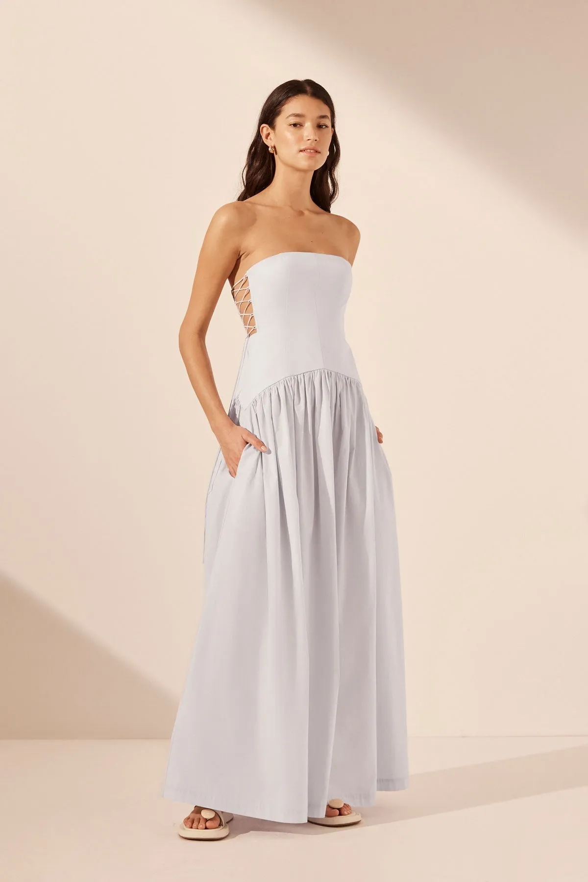 AMADA LACE UP STRAPLESS MAXI DRESS - ICE BLUE sold by Shona Joy product image thumbnail 3