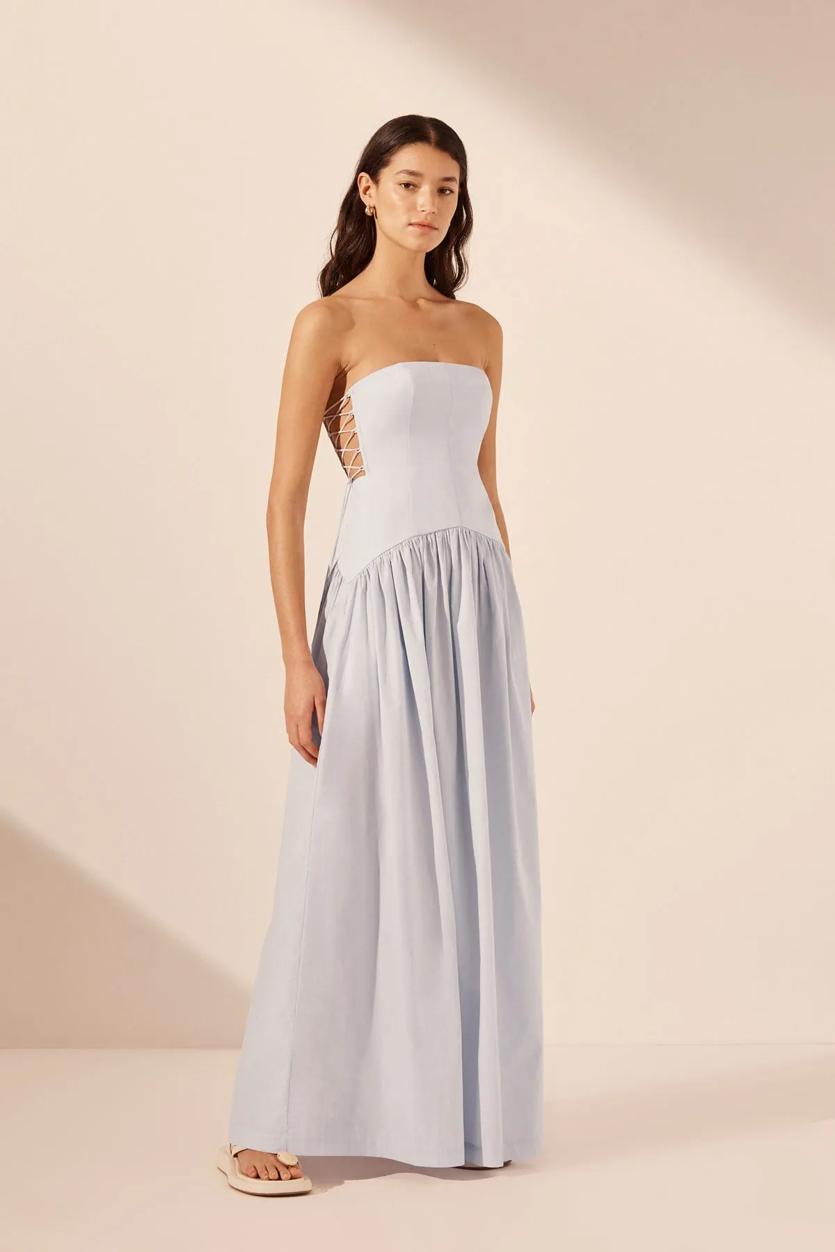 AMADA LACE UP STRAPLESS MAXI DRESS - ICE BLUE sold by Shona Joy