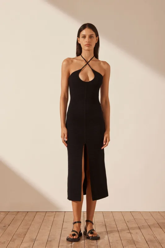 EVE KEYHOLE MIDI DRESS - BLACK sold by Shona Joy