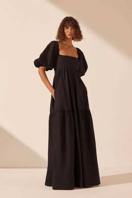 JOSEPHINE SQUARE NECK TIERED MAXI DRESS - BLACK sold by Shona Joy