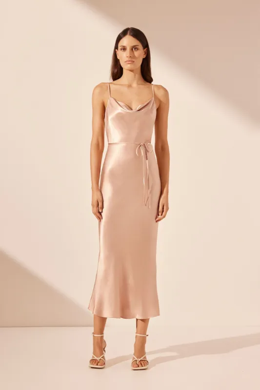 LA LUNE BIAS COWL MIDI DRESS - DESERT ROSE sold by Shona Joy