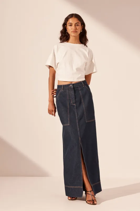RITA PANELLED MAXI SKIRT - DEEP INDIGO sold by Shona Joy