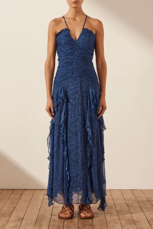 SALDANHA RUCHED FRILL MAXI DRESS sold by Shona Joy