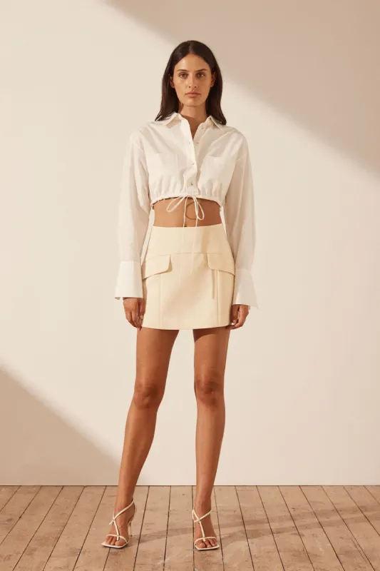 MAIORI PATCH POCKET DRAWSTRING CROP SHIRT - IVORY sold by Shona Joy
