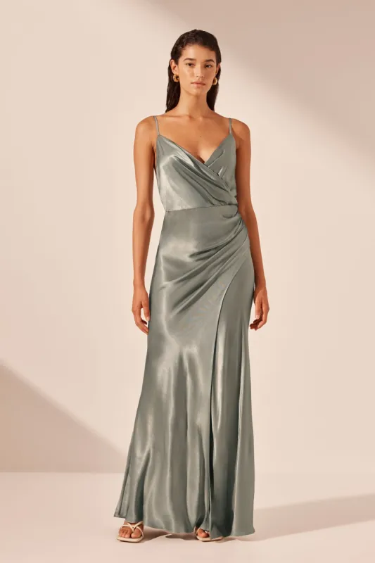 LA LUNE CROSS DRAPED MAXI DRESS - SAGE sold by Shona Joy